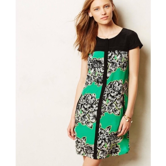 green silk floral dress